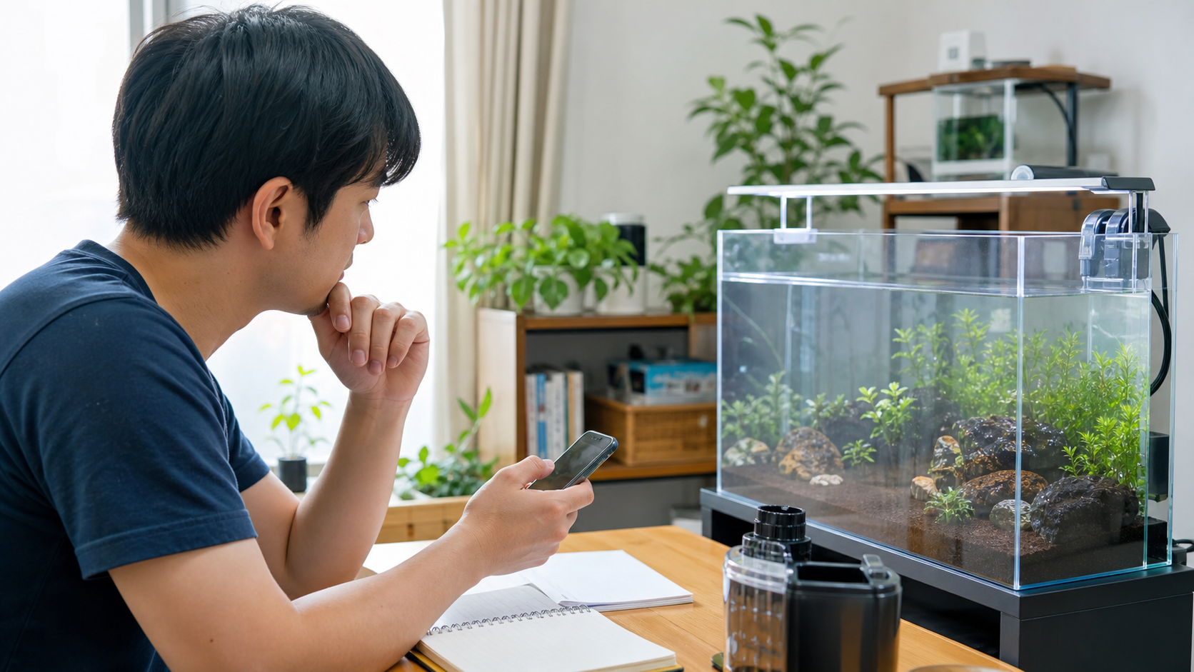 アクリル水槽の傷や掃除の注意点を確認するイメージ