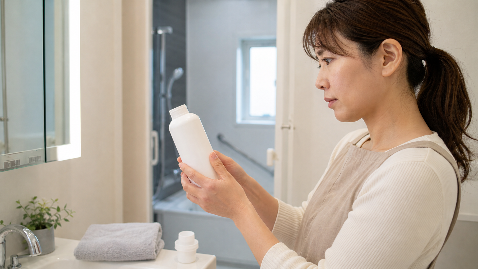 風呂水洗浄剤のにおいや肌への注意点を確認するイメージ