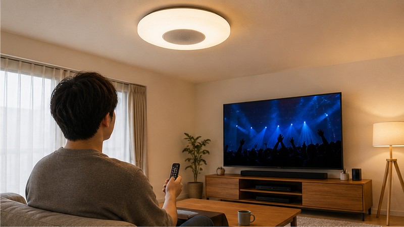 スピーカー付き照明の使い勝手を確認するイメージ