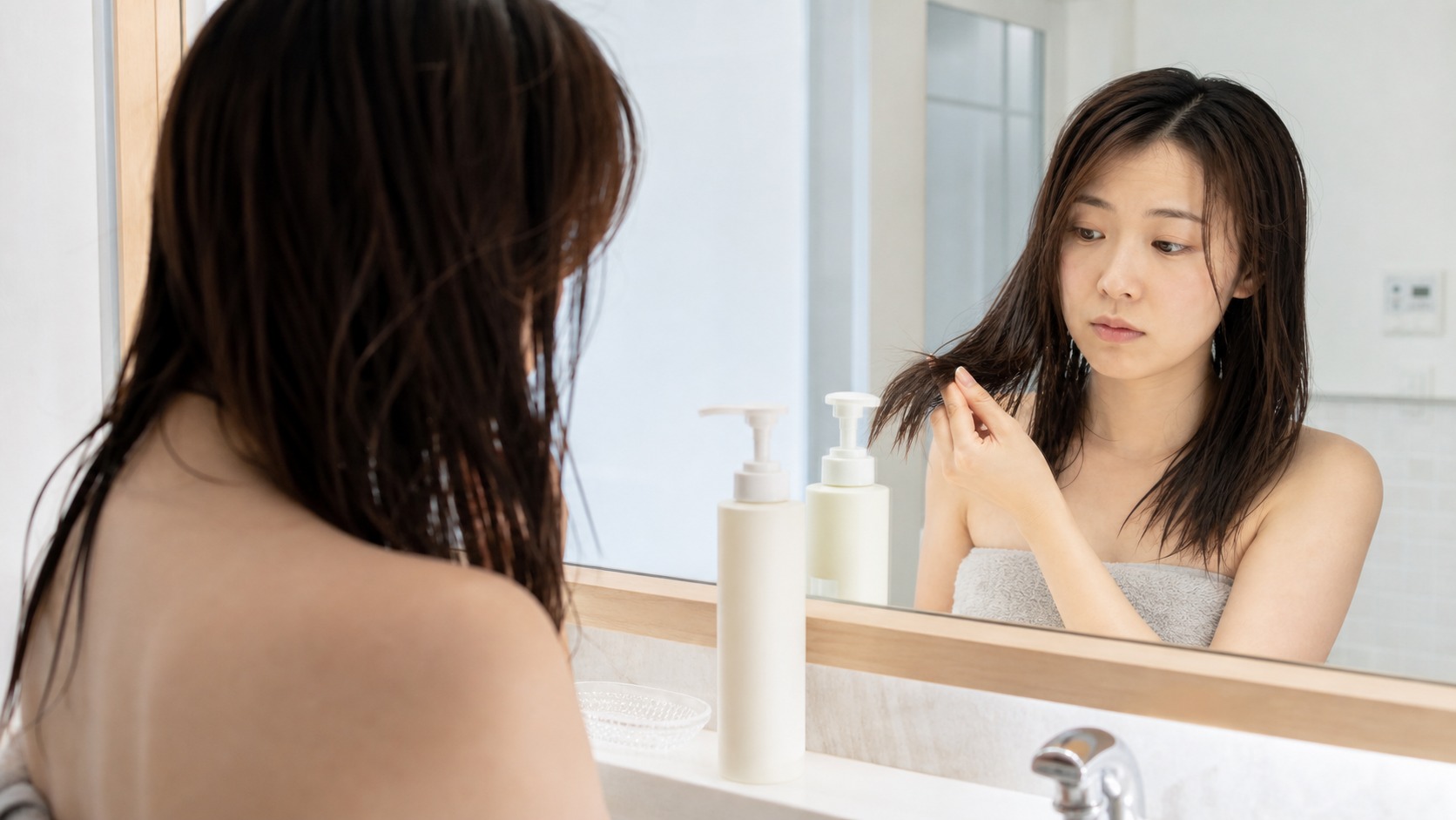 ケラチンシャンプーの使用感を確認するイメージ