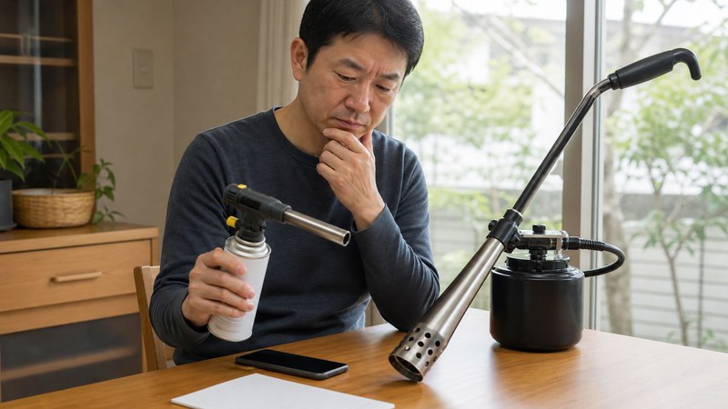 草焼きバーナーの価格や口コミを比較しているイメージ