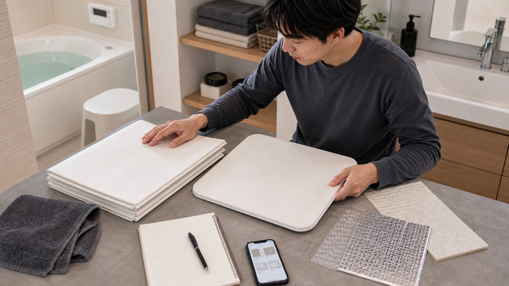お風呂保温シートのサイズや口コミを比較しているイメージ
