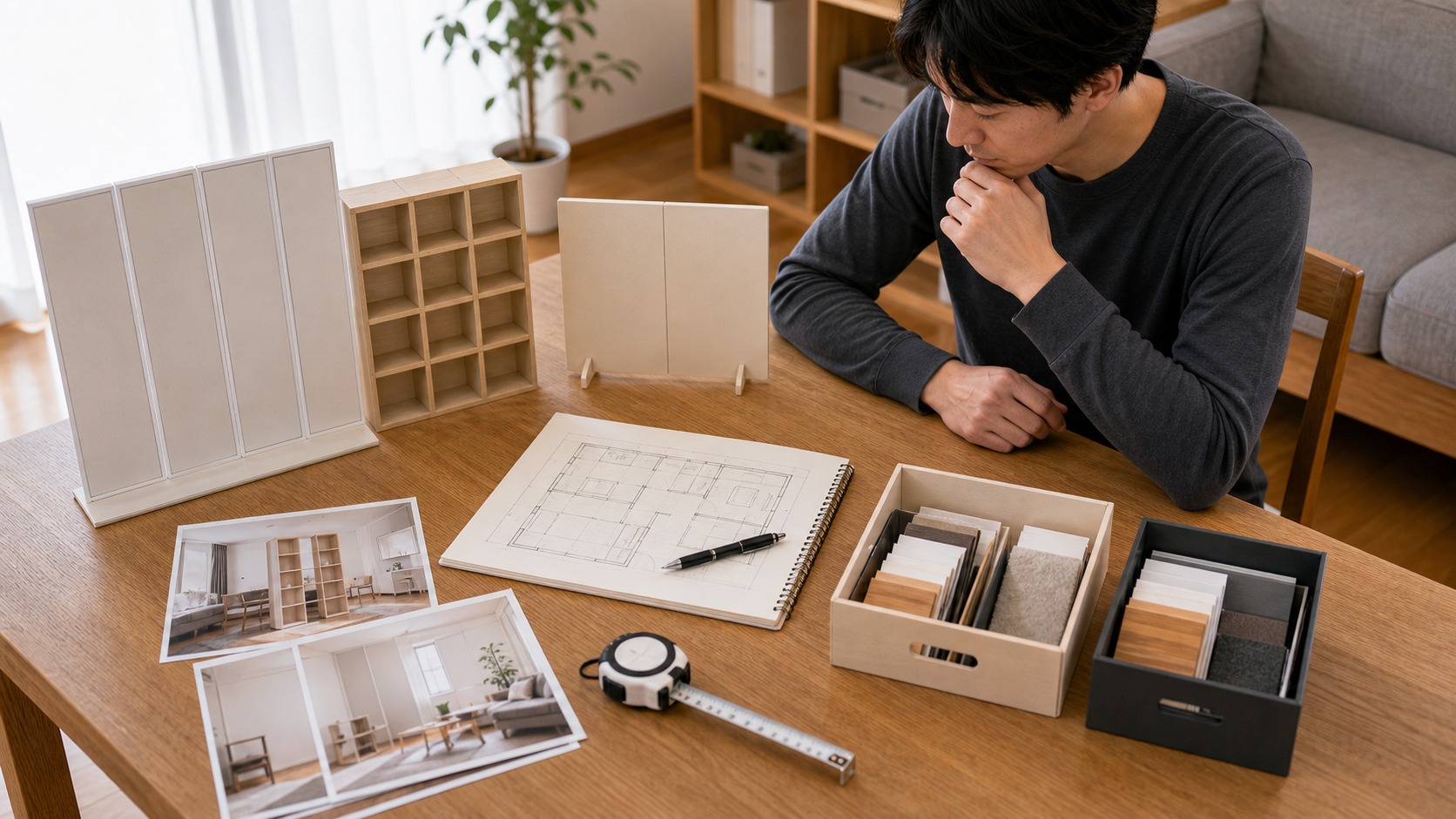 可動間仕切り収納のサイズや口コミを比較しているイメージ