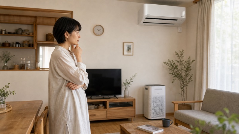 空気清浄機能付きエアコンを各メーカーで比較しているイメージ