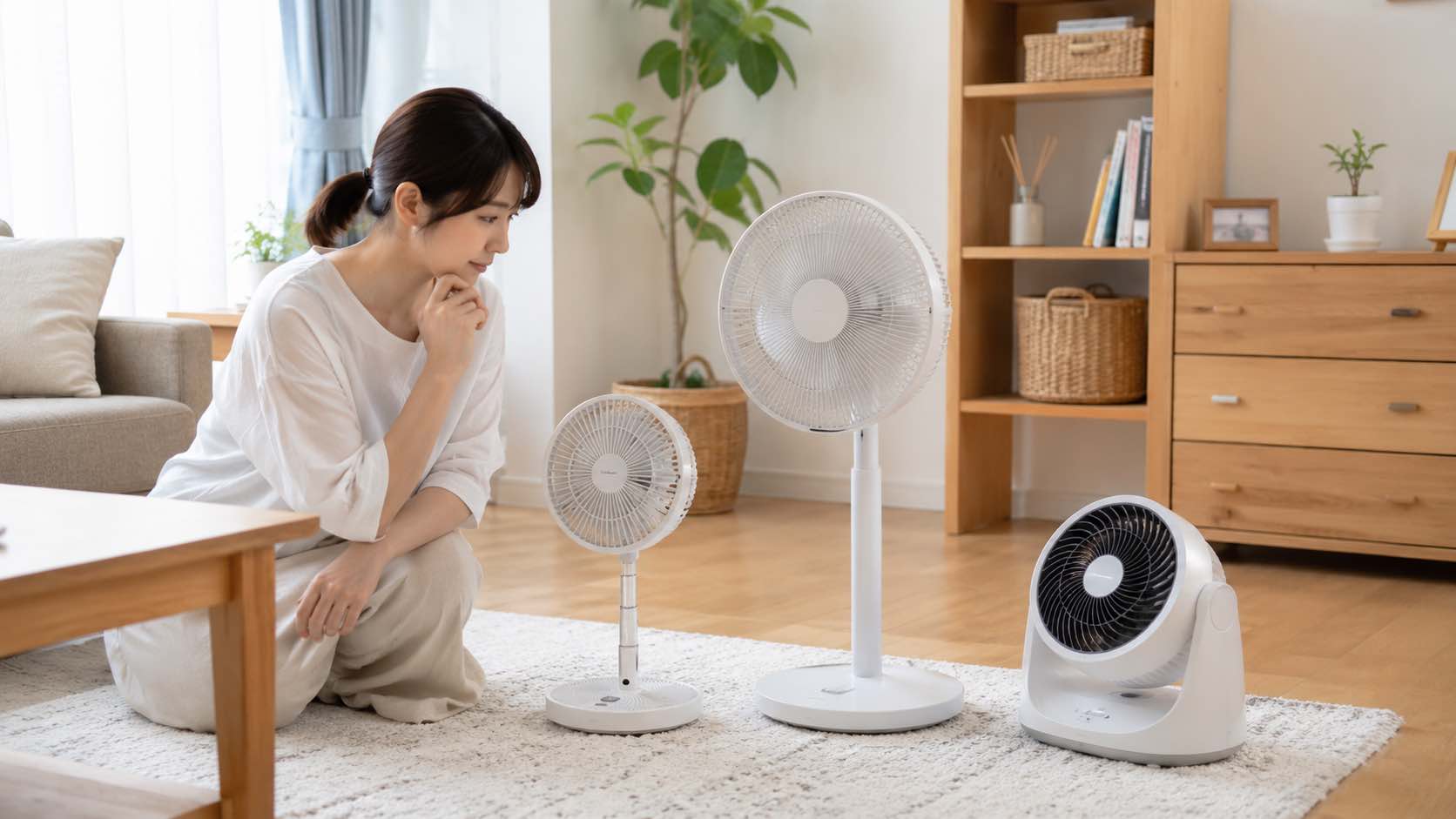 折りたたみ扇風機と他の扇風機を比較して購入判断するイメージ