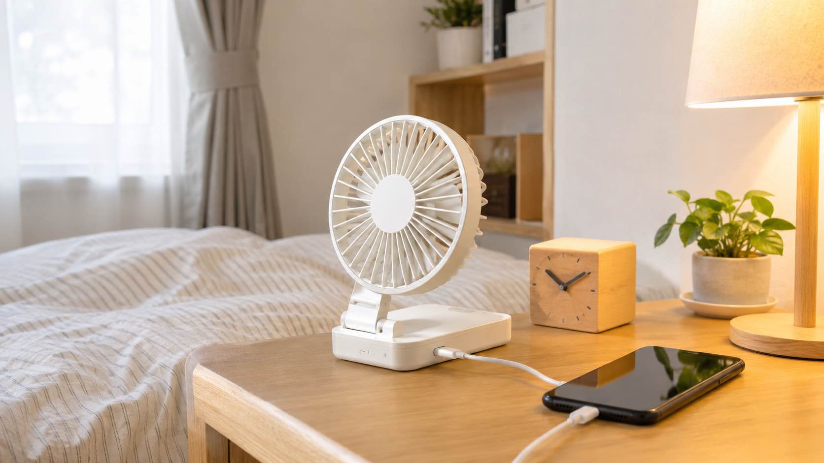 充電式の折りたたみ扇風機は使用時間と充電時間の確認が必要なイメージ