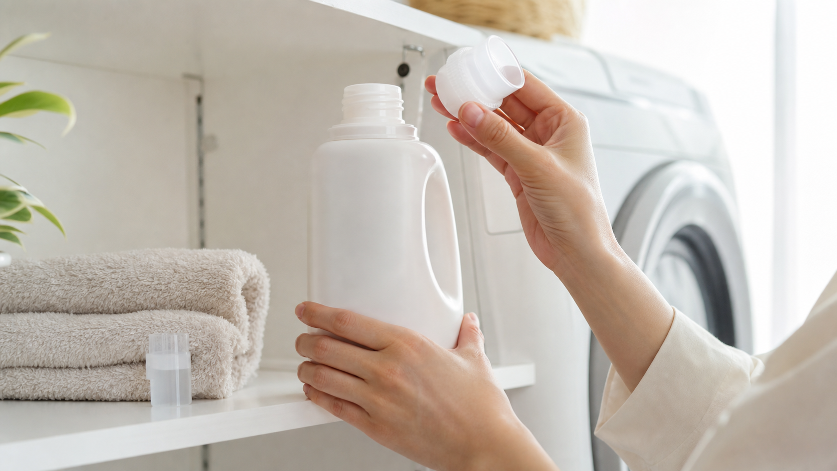 洗剤の香りや使い心地を購入前に確認する様子