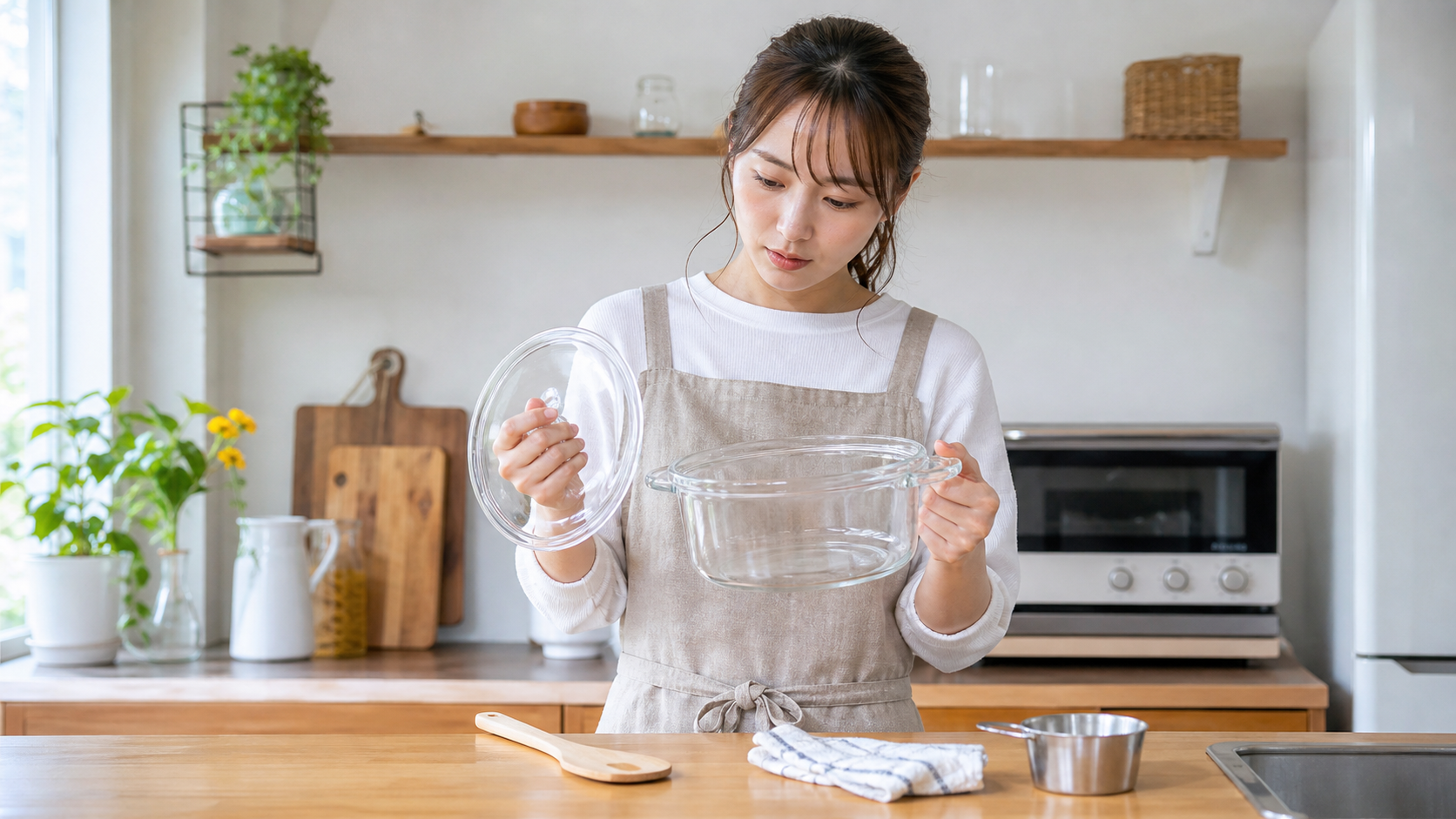 ガラス鍋を購入前に確認する様子