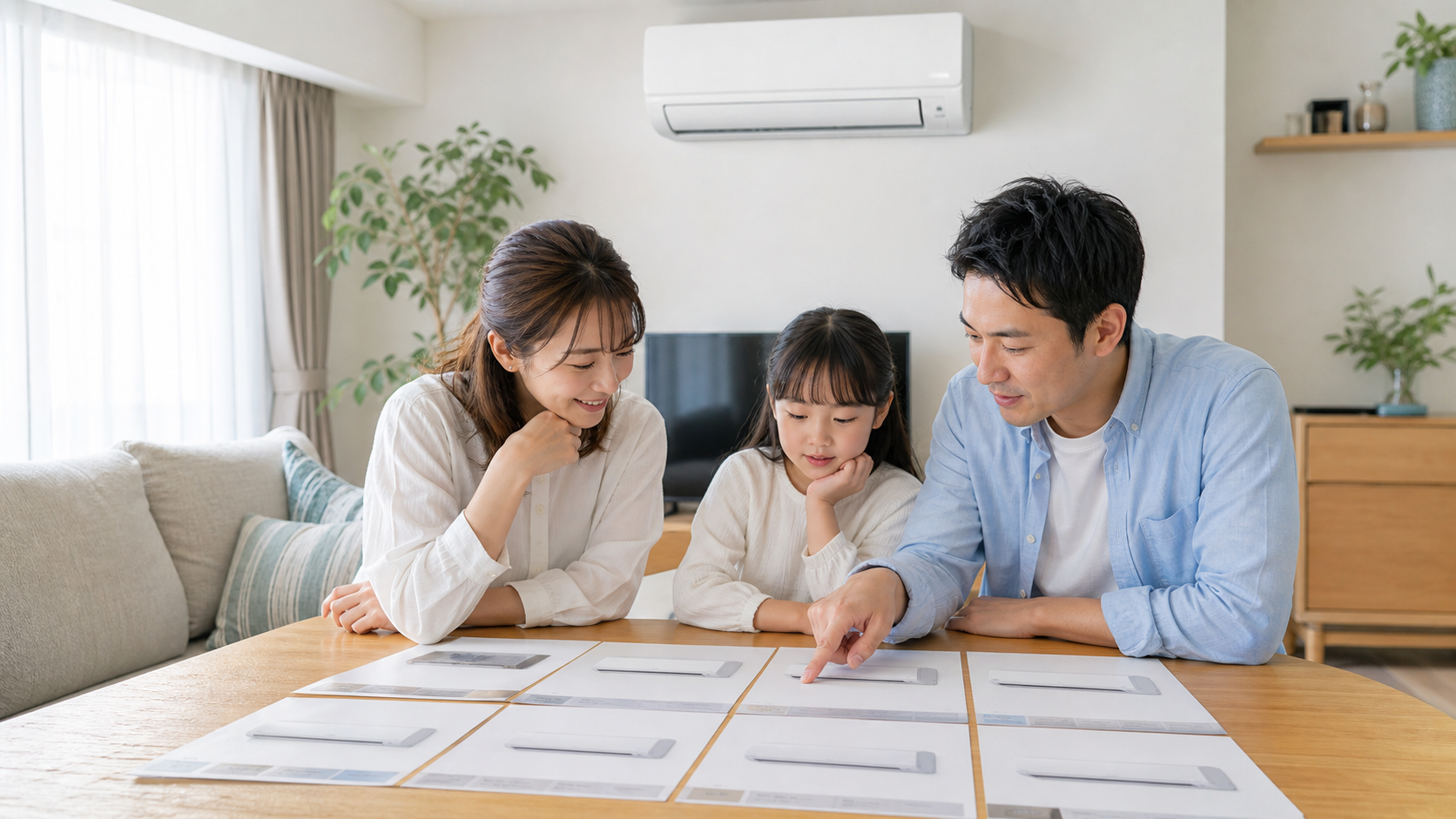エアコンの清潔機能や価格を購入前に比較する家族