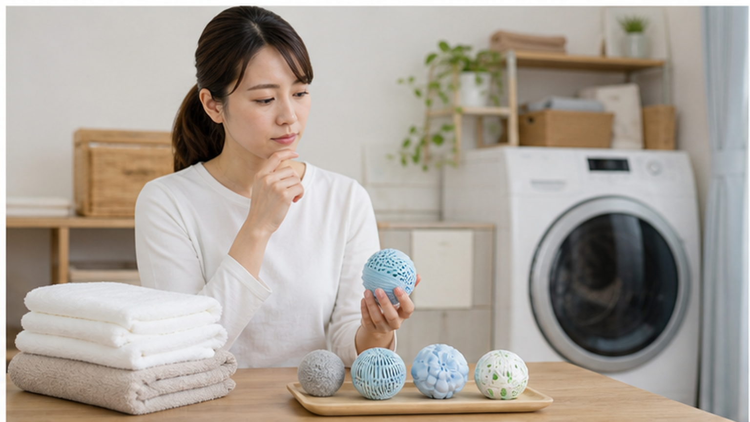 洗濯ボールの種類と用途を確認する様子