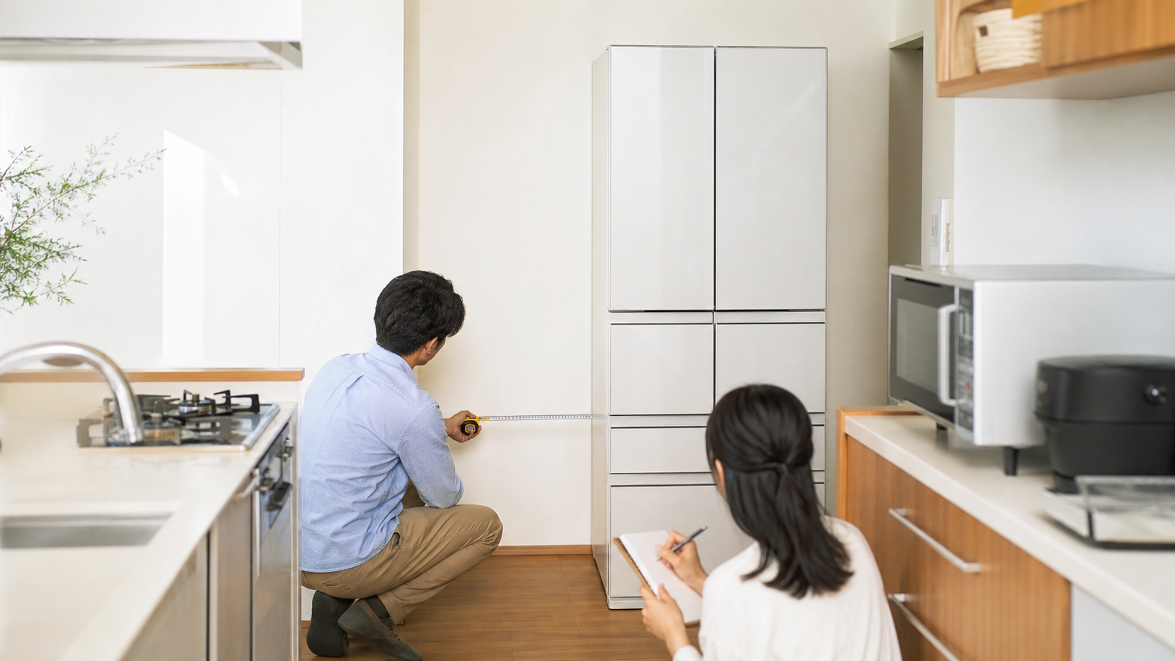 三菱冷蔵庫を購入前に設置スペースを確認するキッチン