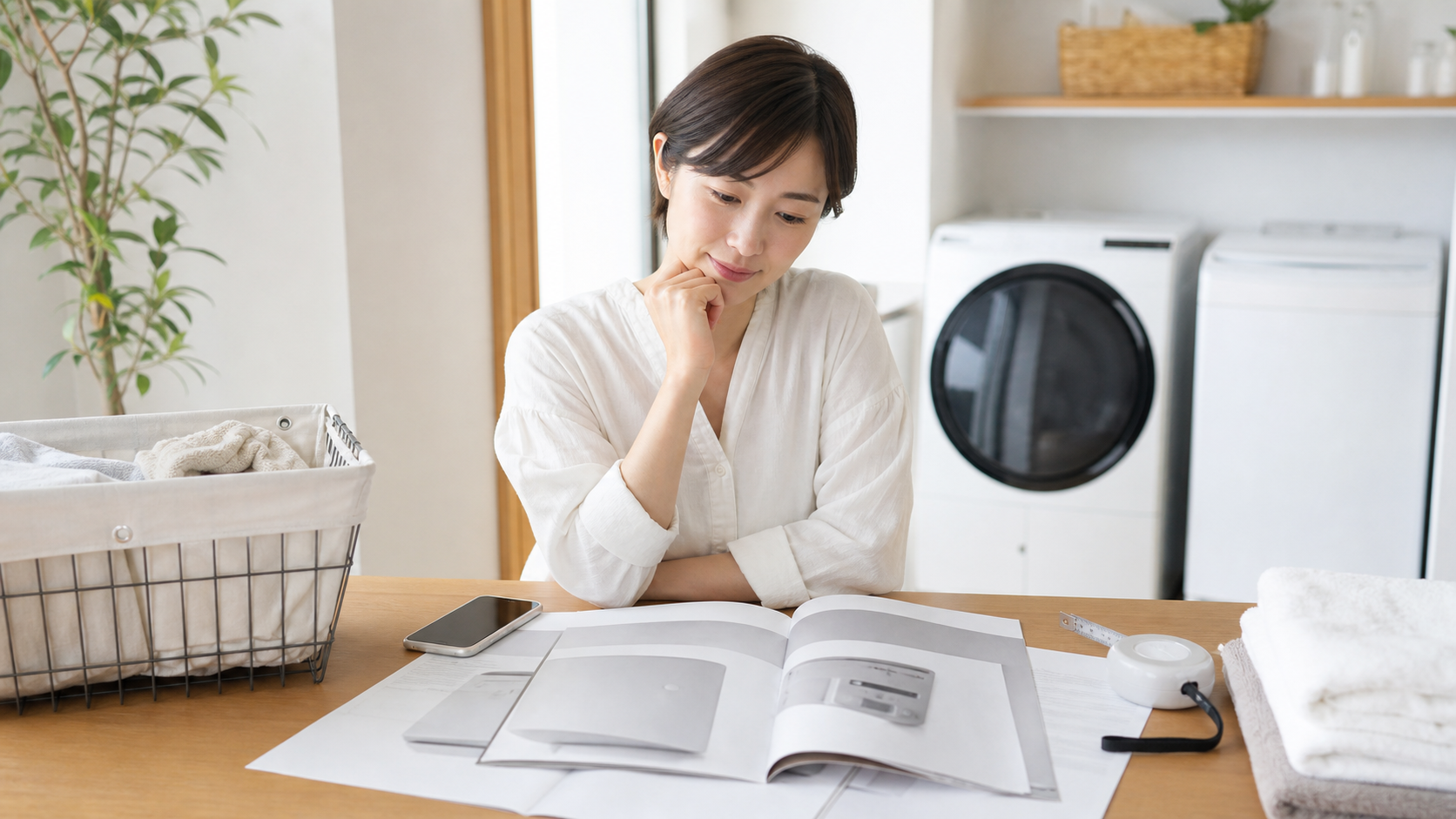 予約機能付き洗濯機を購入前に比較する様子