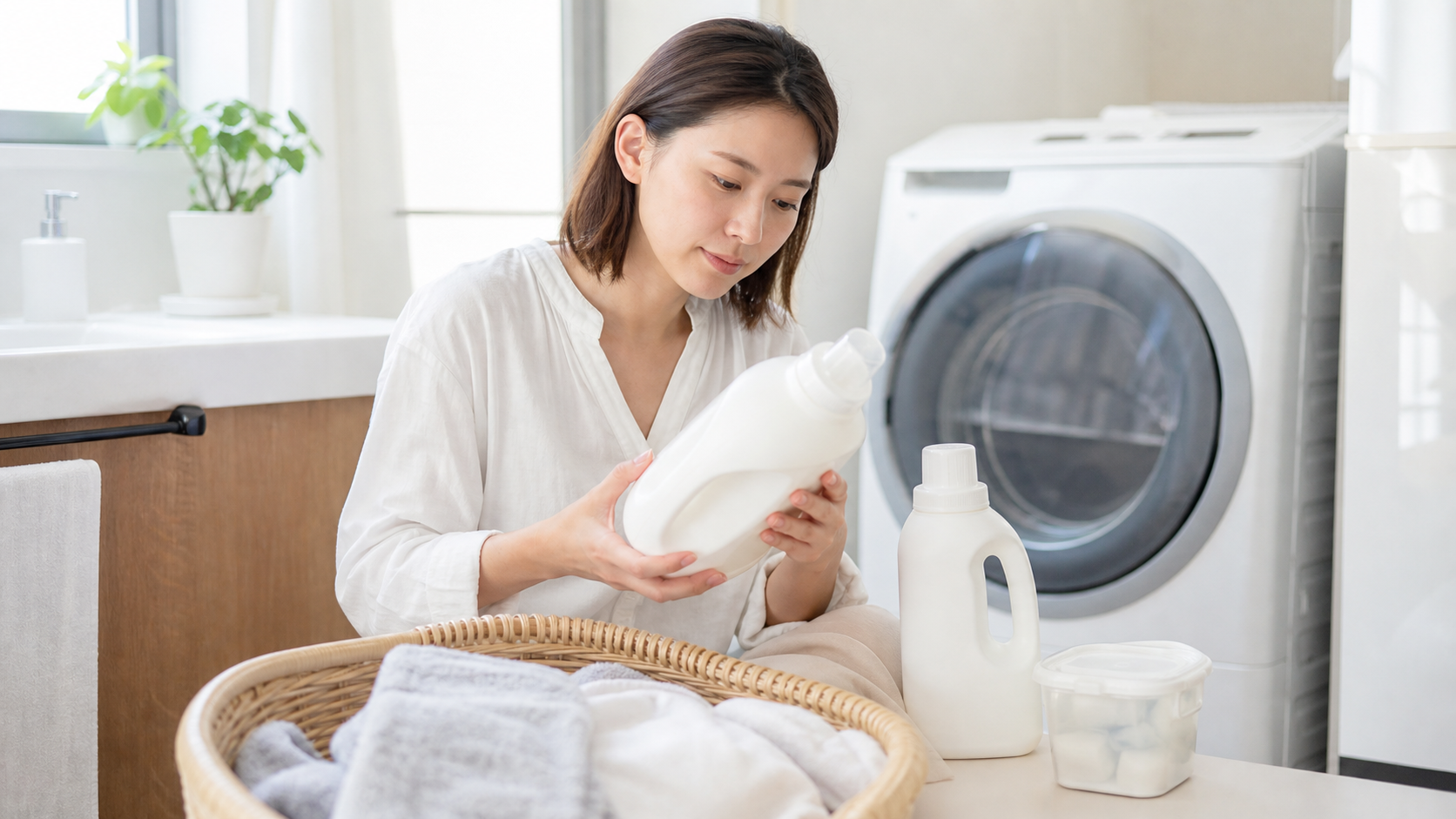予約運転前に洗剤を確認する様子