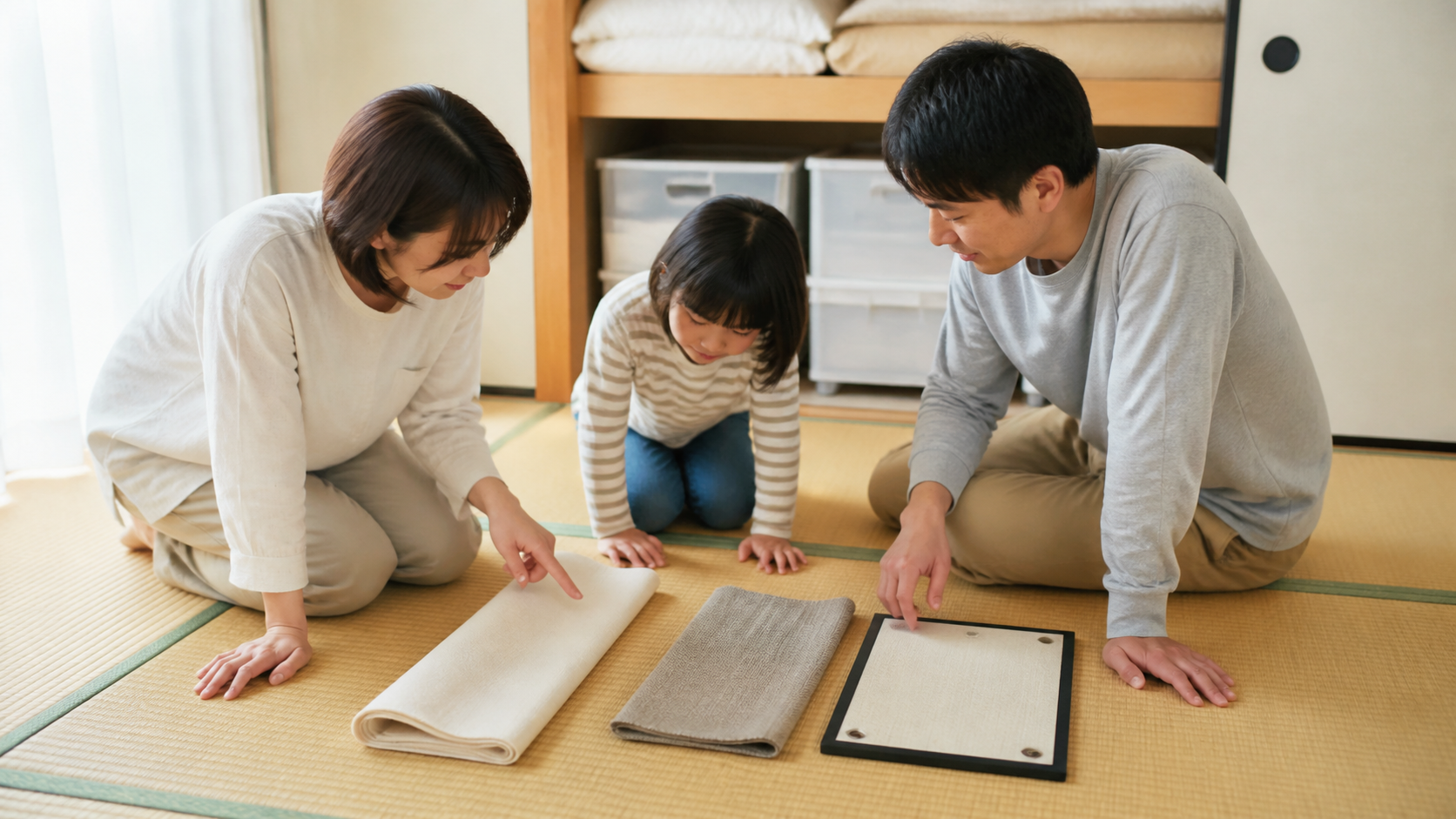 押入れの目隠し方法を比較する様子