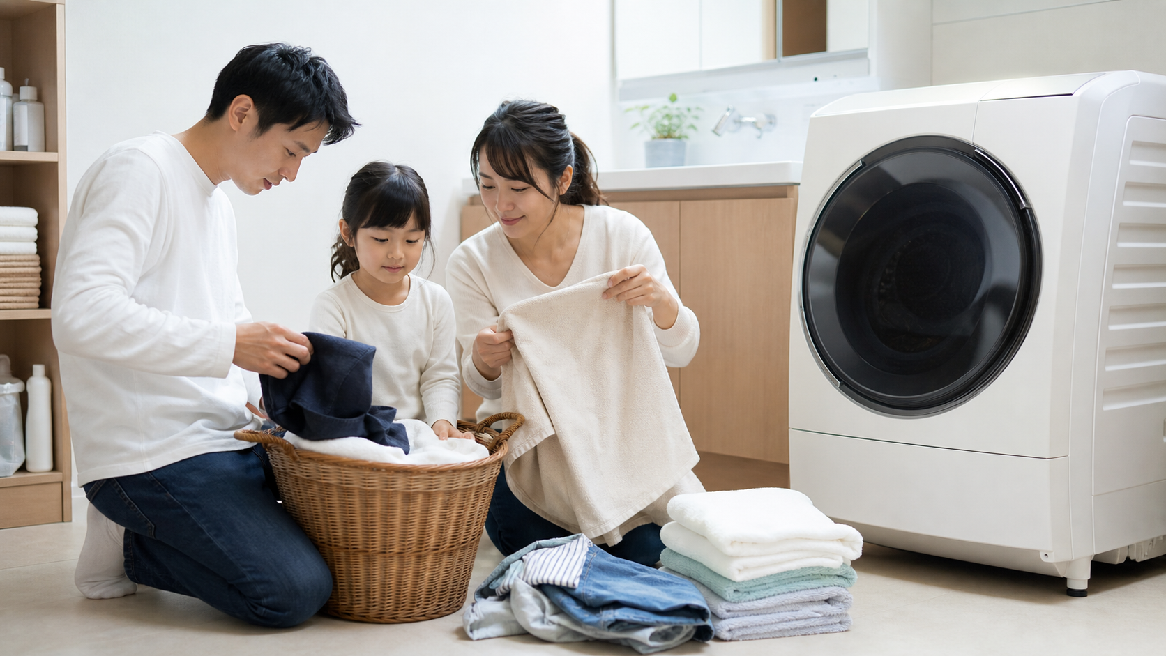 洗濯容量と乾燥容量の違いを確認する様子