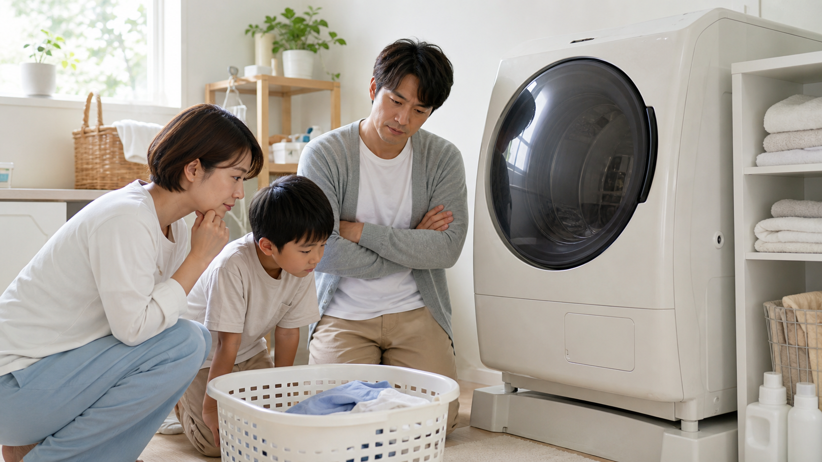少量洗いで大容量洗濯機を持て余すか確認する様子