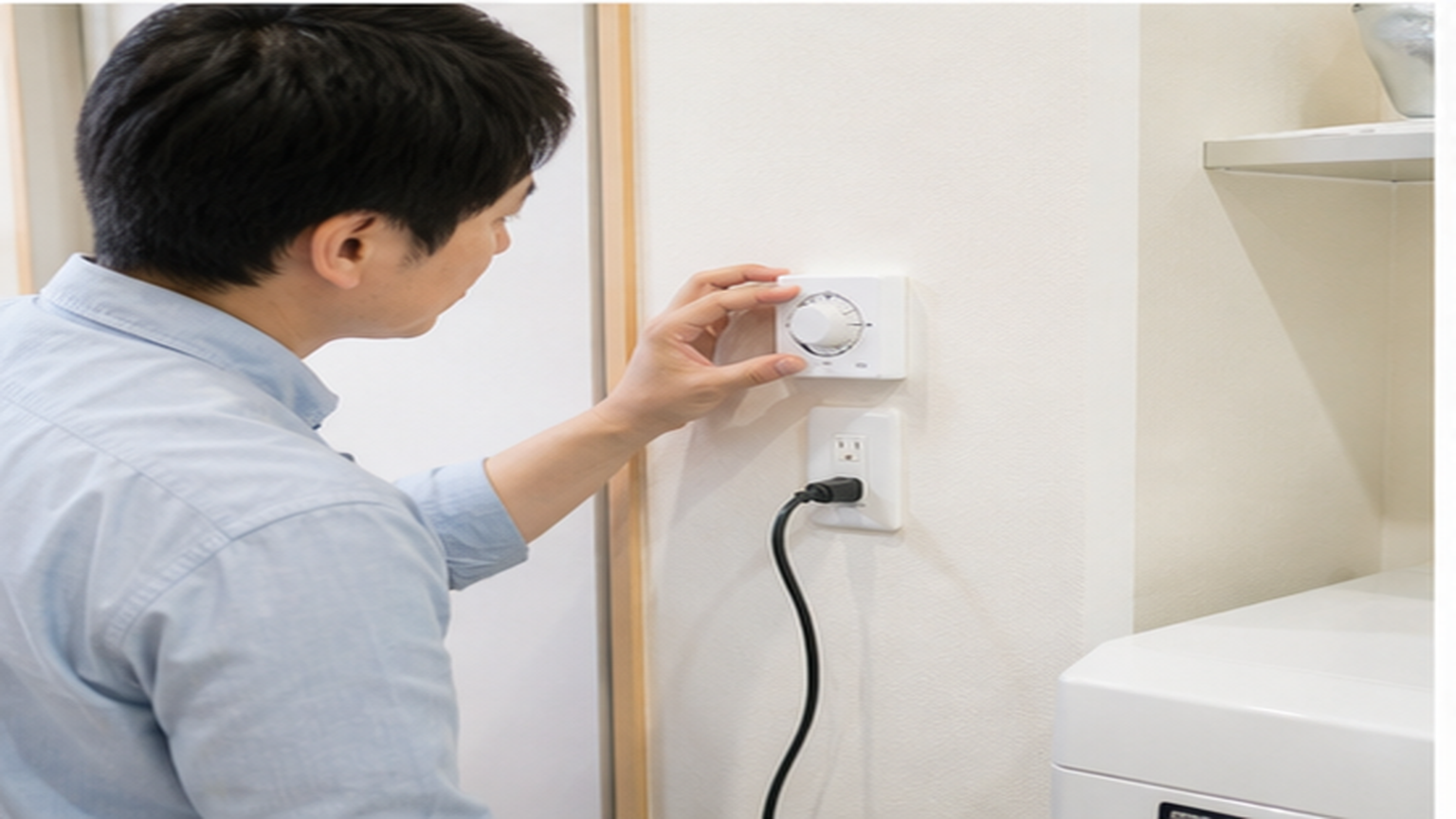 床下換気扇のタイマーと電源を確認する様子